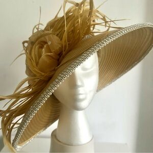 Gold Satin Crystal Bejeweled Hat Mardi Gras,GardenParty,Derby, Wedding,Cocktails